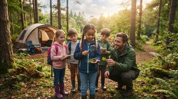 How can you teach children about nature while camping in the UK?